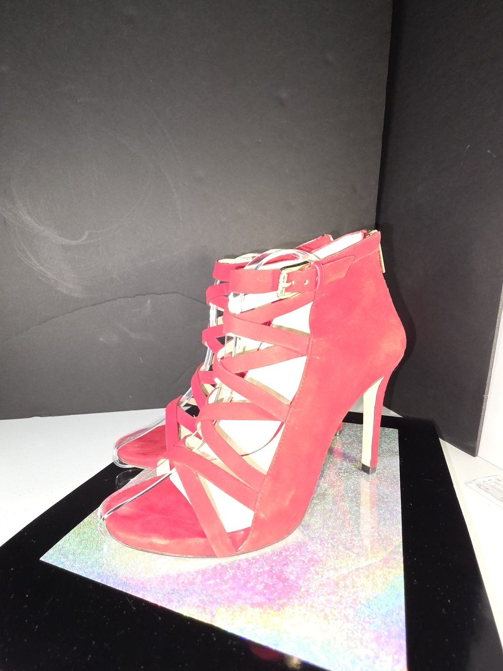 Michael Kors Red Suede Caged Strappy Stiletto Heel Sandals 9M